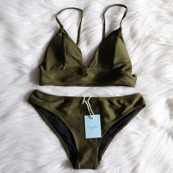 Cupshe Other - Army Green Ribbed Bikini Set Size Small Medium